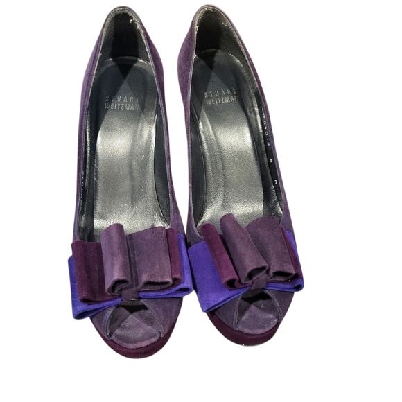 Stuart Weitzman Purple Suede Bow Heels Size 6 - Picture 2 of 6